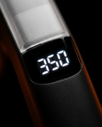 Close-up of the steamer's LED display reading 350 degrees