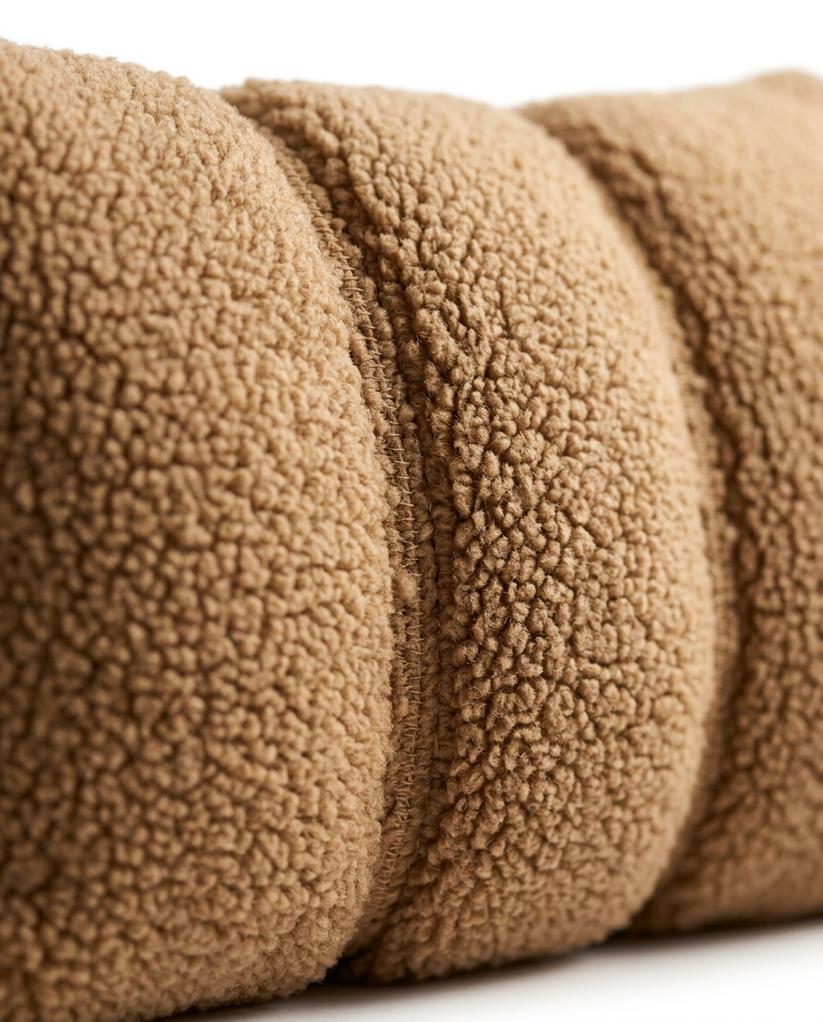 Detail of the segmented bolster panels and seams on the sherpa pillow