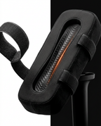 Macro of the armrest pad's underside hook-and-loop strap system