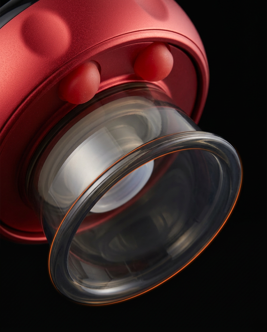 Macro of the clear silicone suction cup base of the electronic cupping device