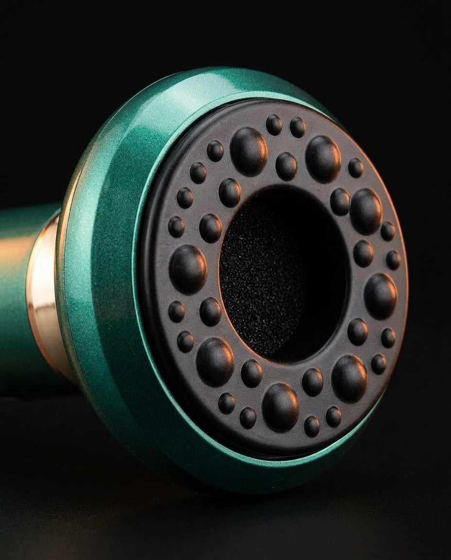 Macro of the green suction cup head with raised silicone massage nodes