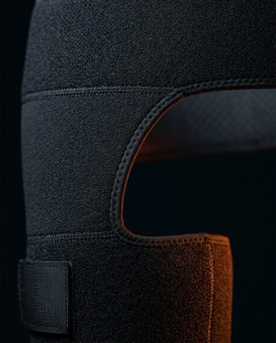 Close-up of the waist strap and contoured cutout on the hip wrap