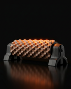 Three-quarter studio shot of the textured foam roller on its black stand