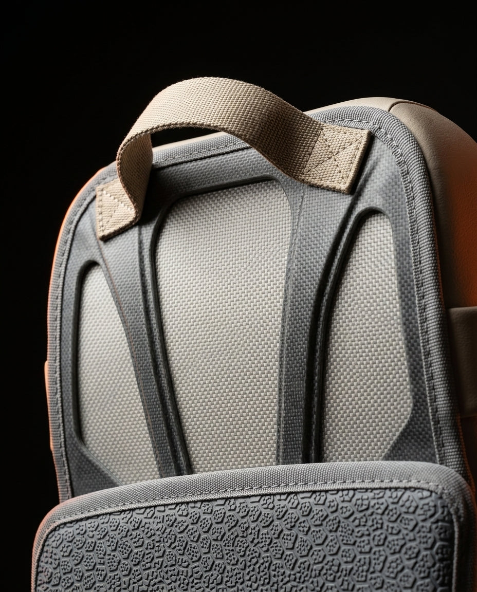Back panel detail showing carry handle and ribbed support structure