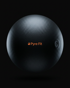 Black anti-burst pilates exercise ball with Pyre Fit logo on dark backdrop