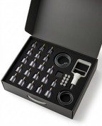 Open case showing cupping cups, hand pump and rings in fitted slots