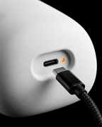 Macro of the USB-C charging port with cable on the cordless hand massager