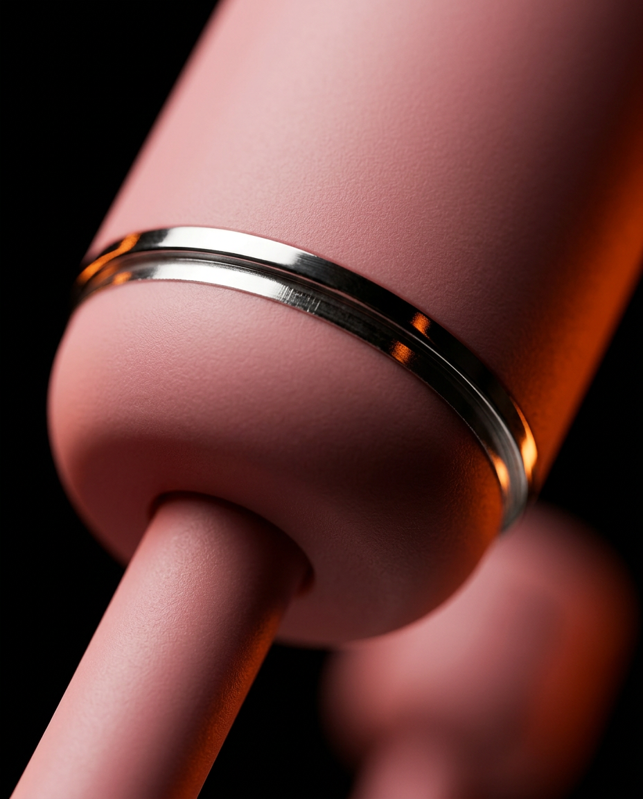 Close-up of the polished chrome ring detail on the pink bidet bottle