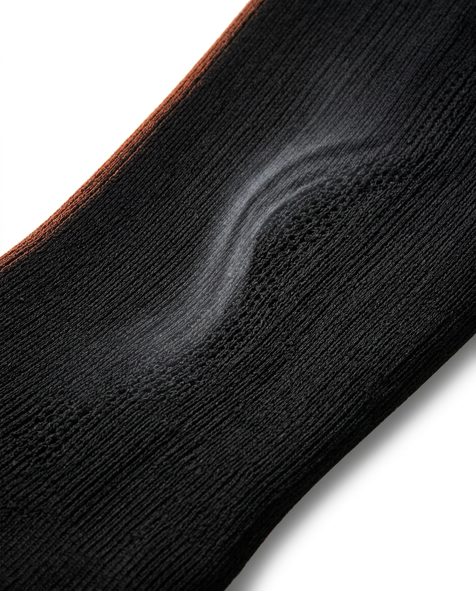 Macro of the four-way stretch compression knit fabric of the ankle sleeve