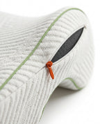 Macro of the orange zipper pull on the ribbed removable couples pillow cover