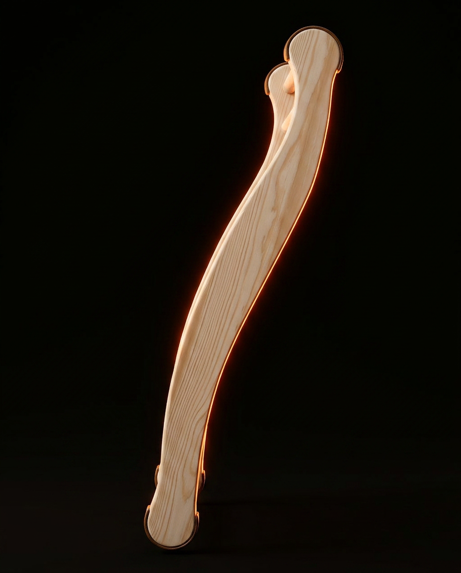 Side profile of the sauna backrest's ergonomic S-shaped curved wooden rail