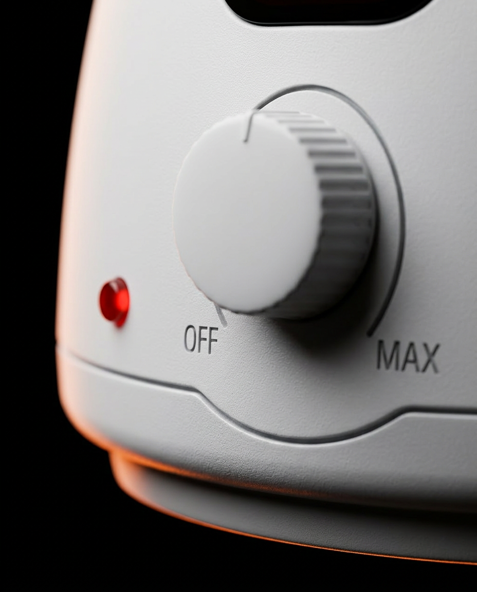 Detail of the off-to-max temperature dial knob on the oil warmer