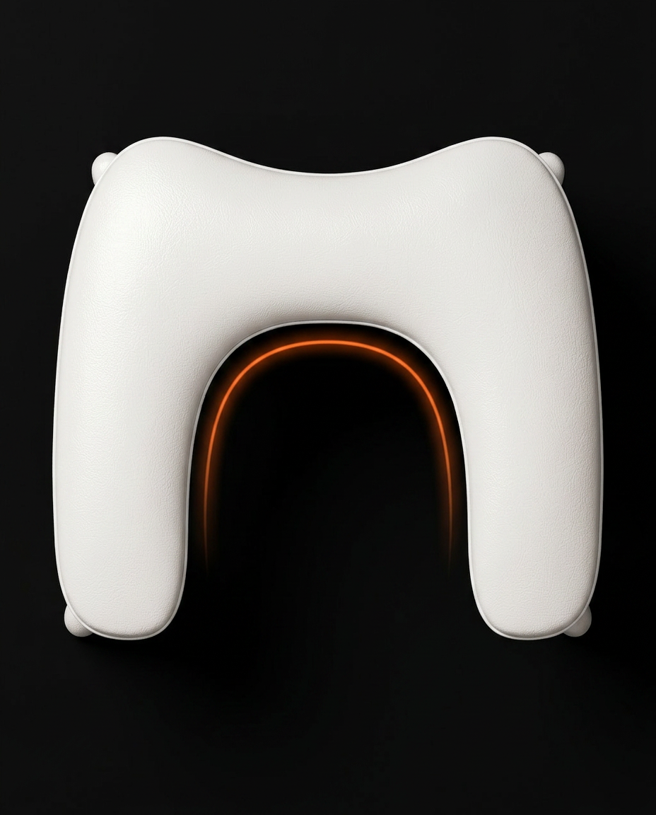 Top view of the U-shaped ergonomic curve glowing with orange backlight