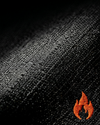 Macro of the cushion's breathable woven mesh with the orange flame logo
