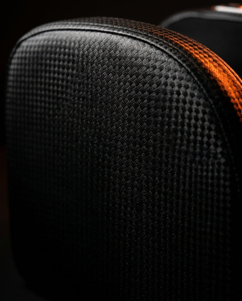 Macro of the woven black fabric exterior of the foot massager