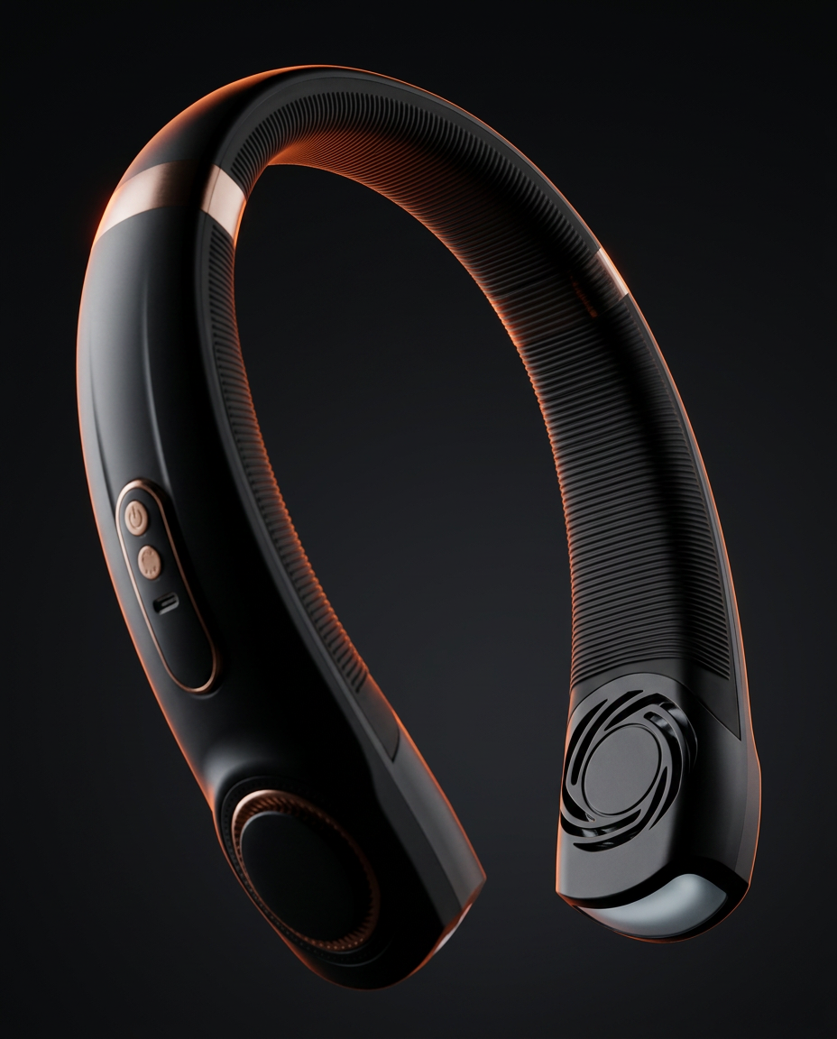Detail of the flexible band that lets the neck fan bend to fit the neck