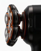 Side macro of the shaver head flexing on its articulated floating mount