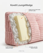 Cutaway showing the foam core and cluster fiber fill inside the pink wedge pillow