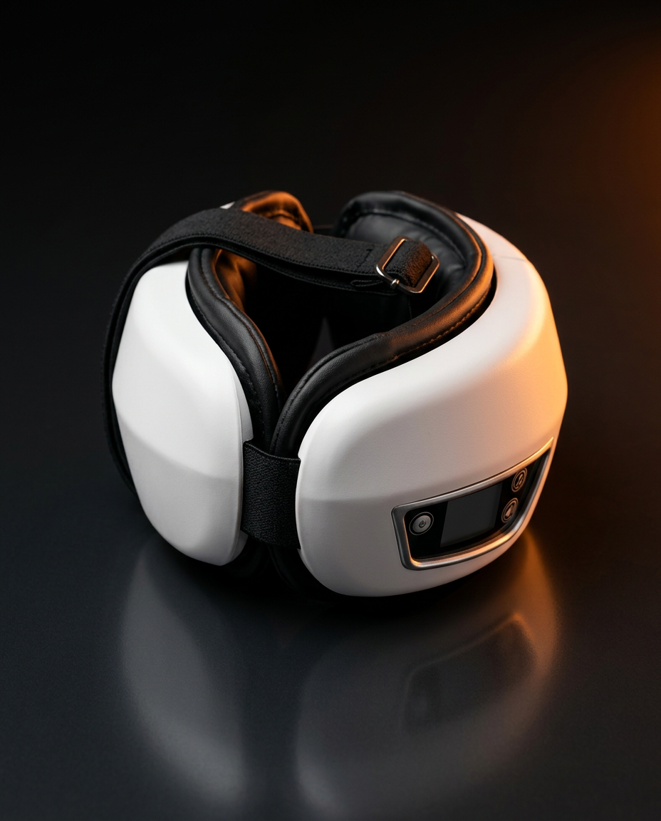 Eye massager folded into a compact portable shape on a reflective surface