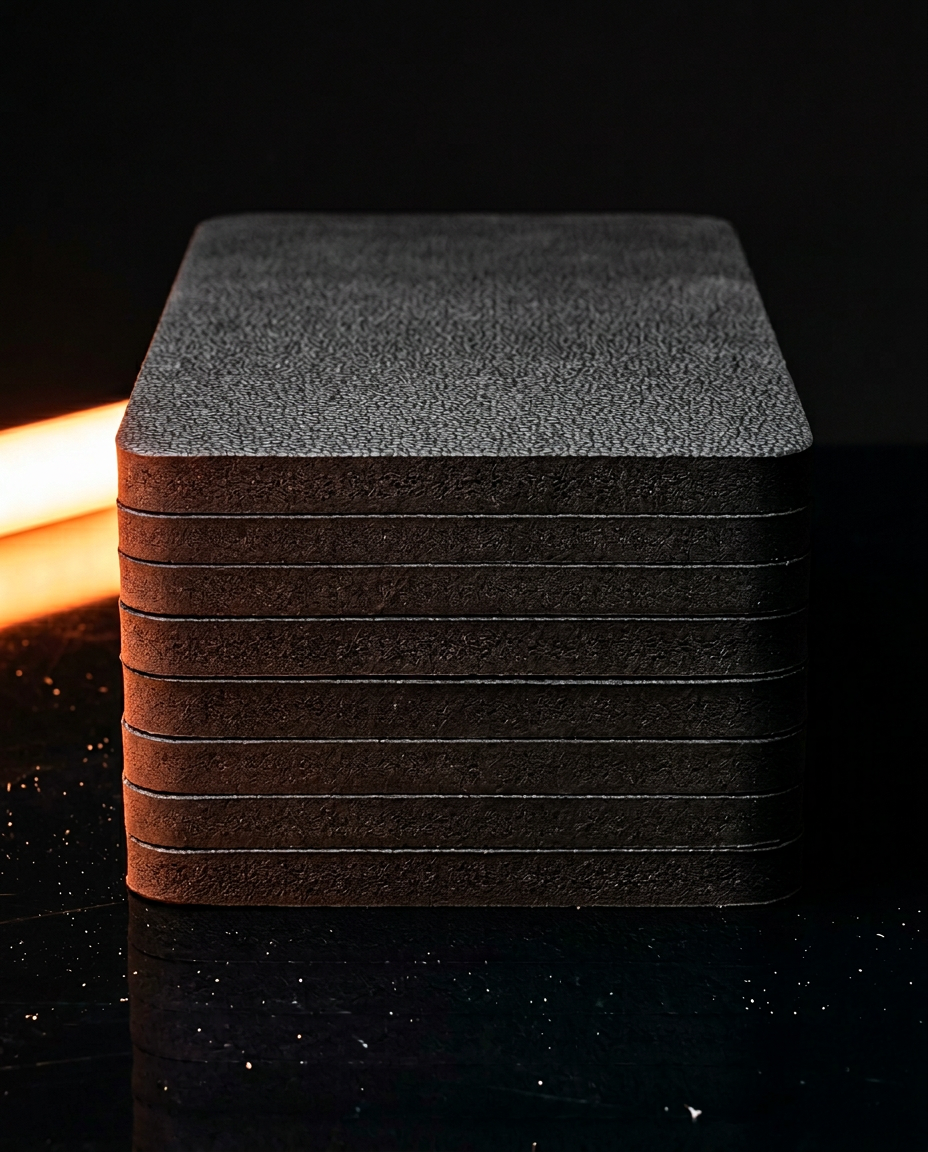 Macro of the black yoga mat folded into a compact layered stack
