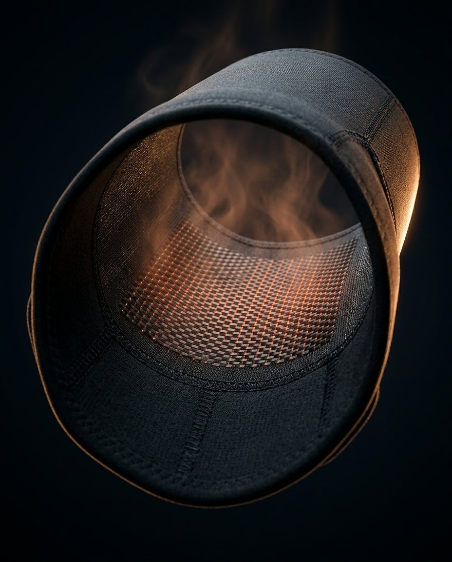 Inside of the elbow sleeve showing warm orange glow and breathable mesh lining
