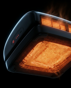 Glowing orange heating element under the foot cushion, heat-massage detail
