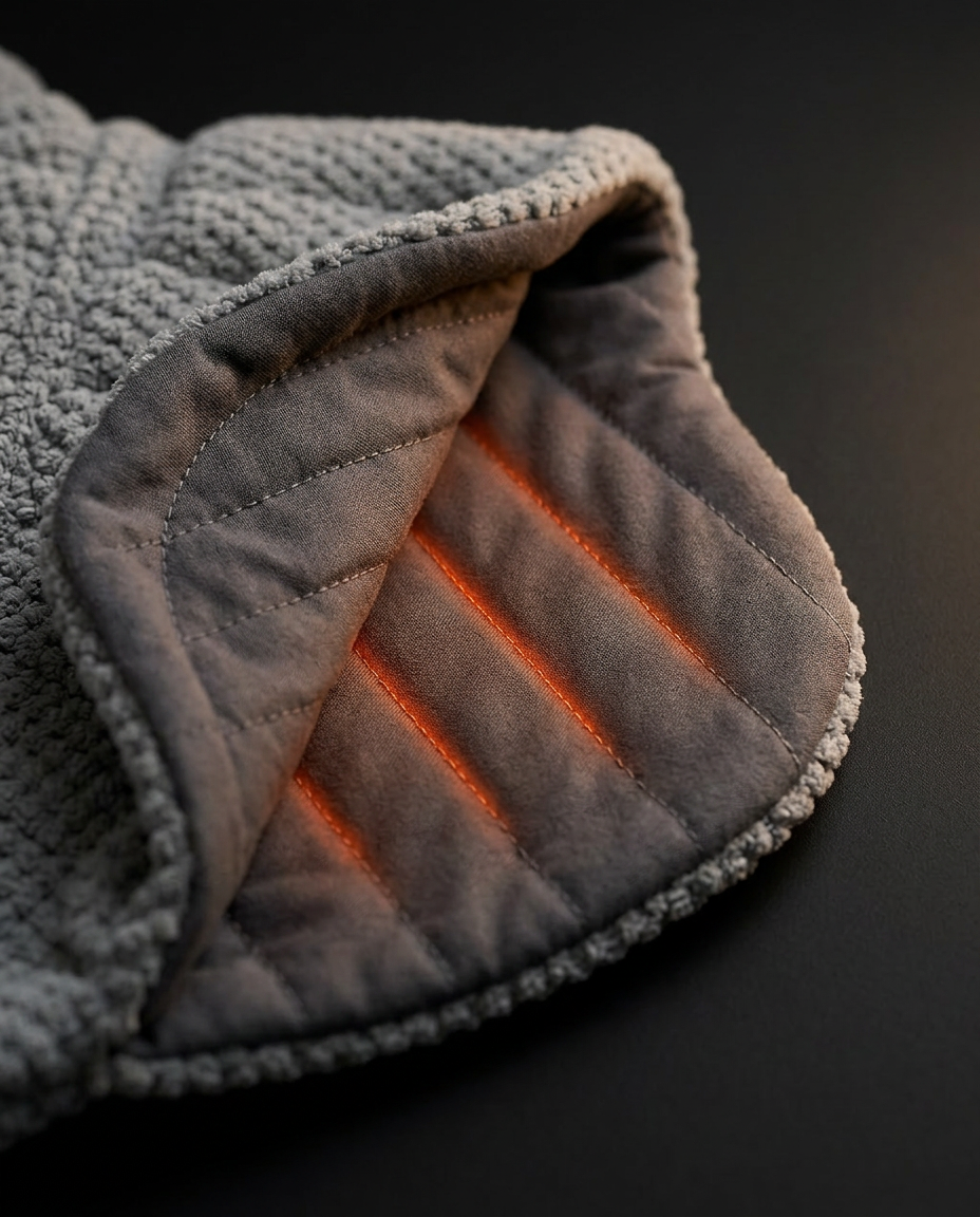 Inner lining folded back revealing glowing orange heating elements
