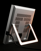 Back of the red light panel showing vented housing and folding kickstand