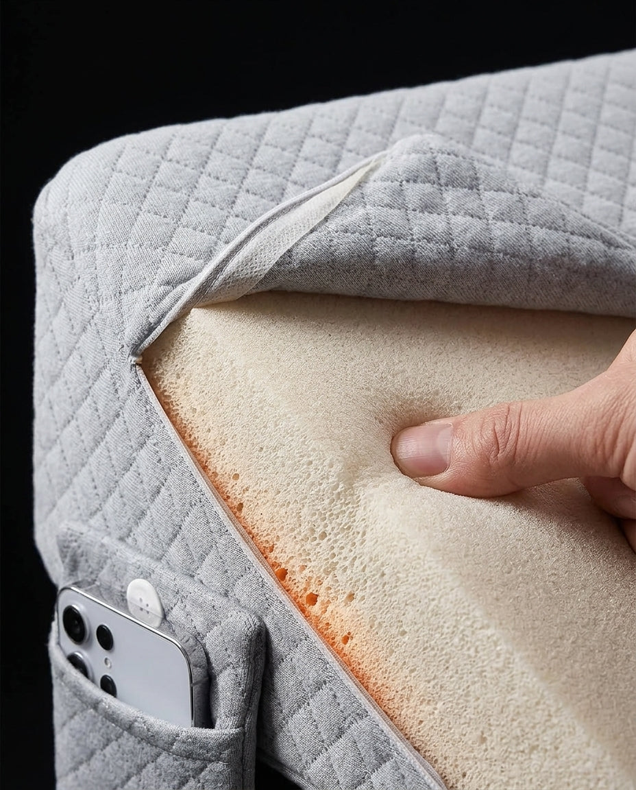 Cutaway showing the high-density memory foam core inside the wedge pillow