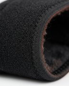 Macro of the stitched neoprene binding edge on the heel cushion