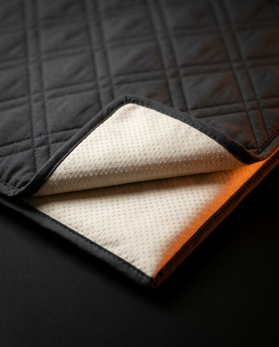 Folded-back corner revealing the textured non-slip backing of the cover