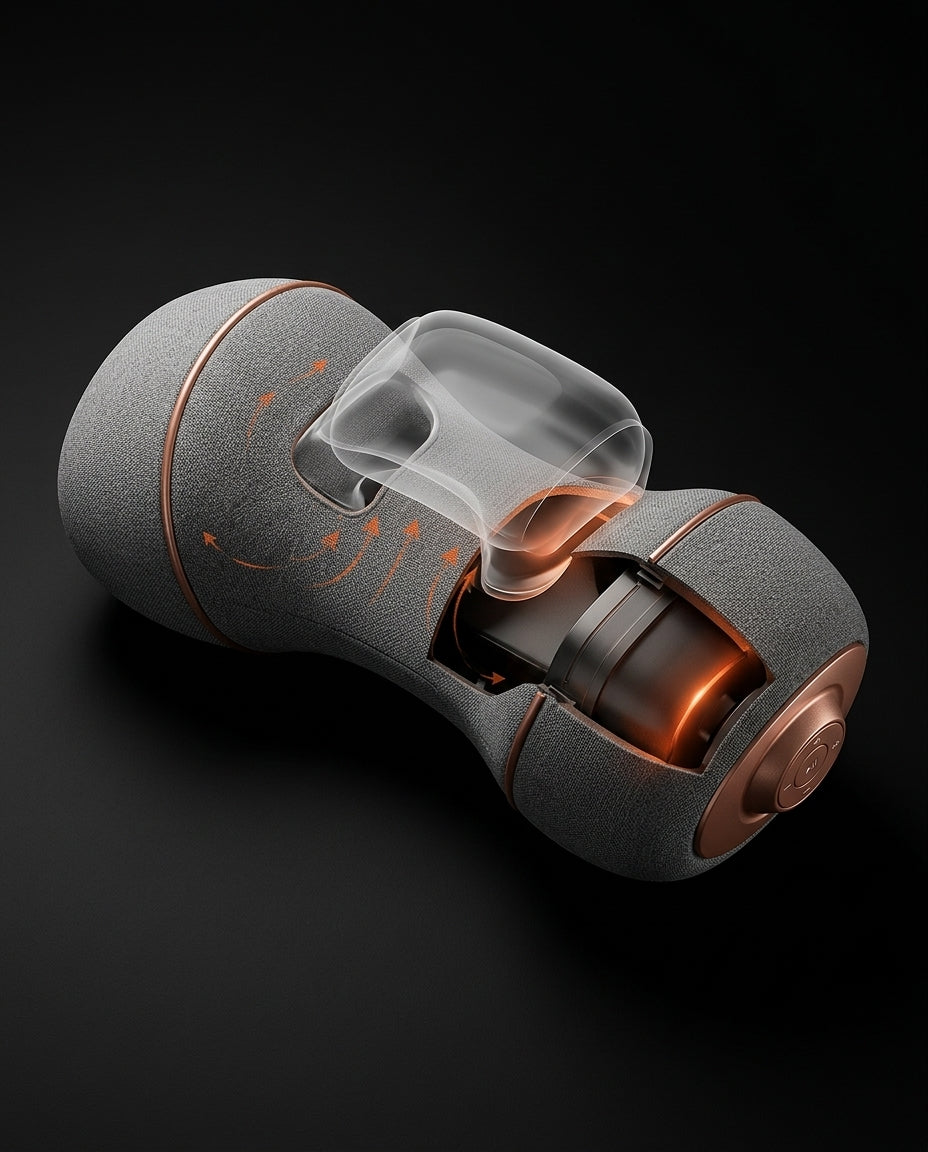 Cutaway showing the internal traction mechanism inside the neck massage pillow