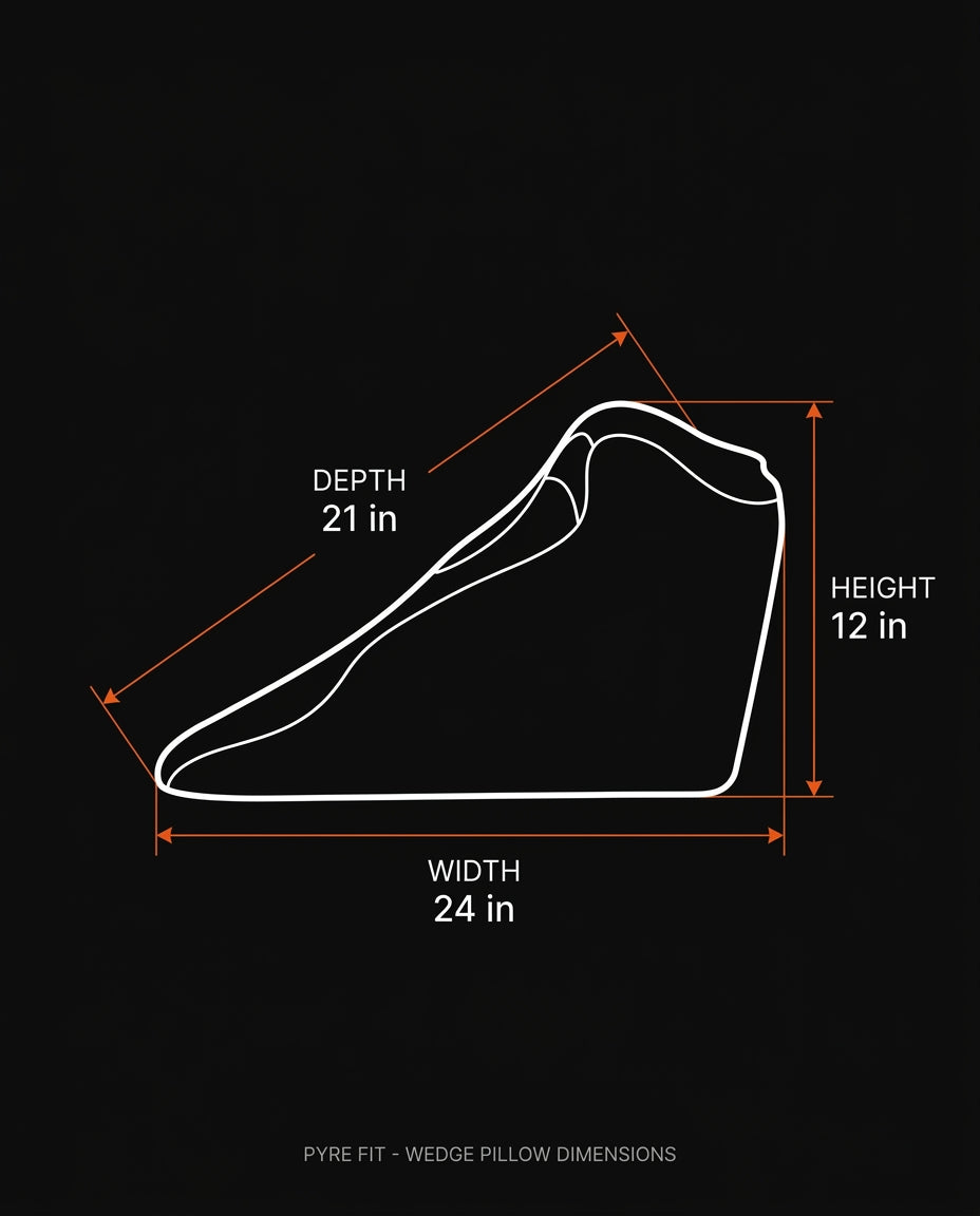 Dimensions diagram: wedge pillow depth 21in, height 12in, width 24in