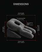 Dimensions infographic of the face-down support pillow in inches and centimeters