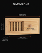 Dimension diagram of the sauna air vent length, height and slider travel
