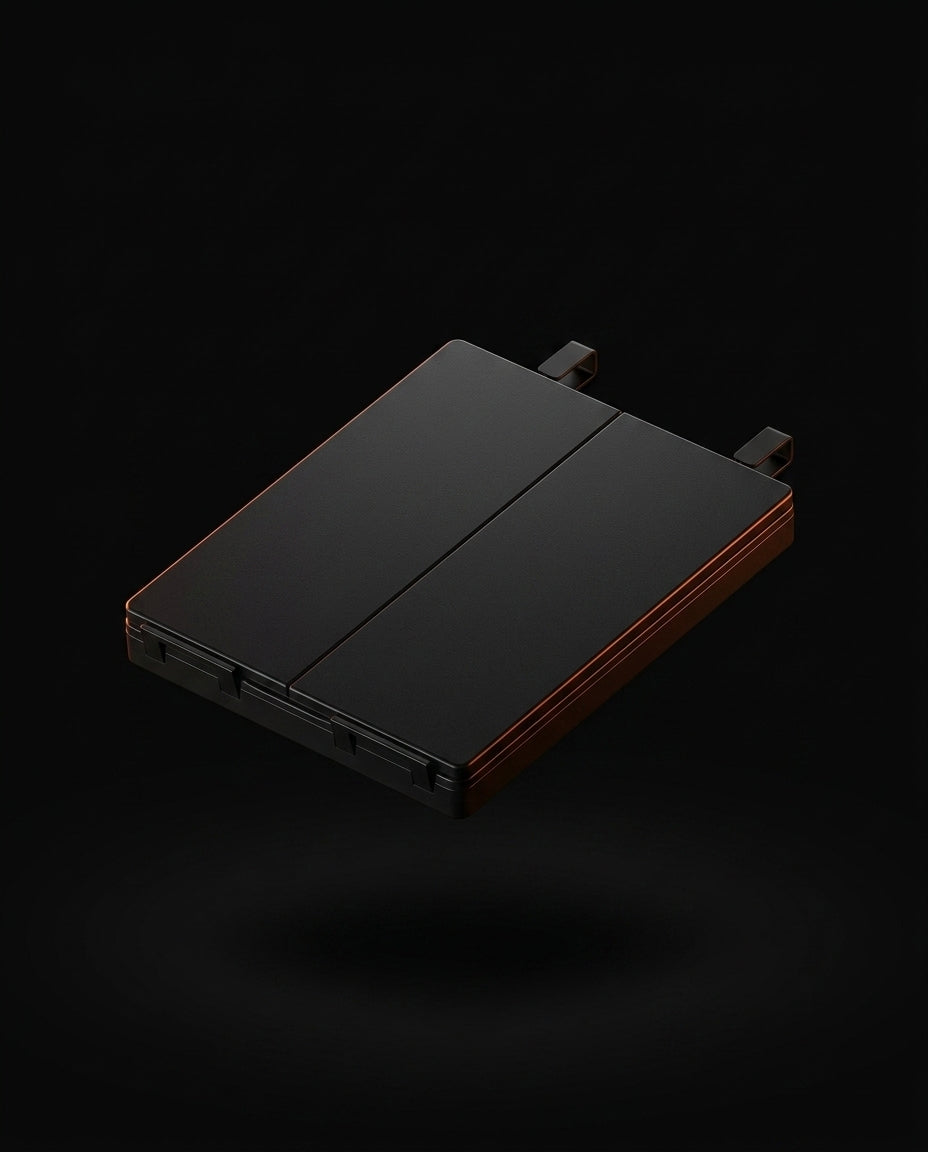The folding grooming mirror collapsed into its flat compact form on dark backdrop