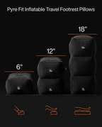 Infographic showing three adjustable heights of the footrest: 6, 12 and 18 inches