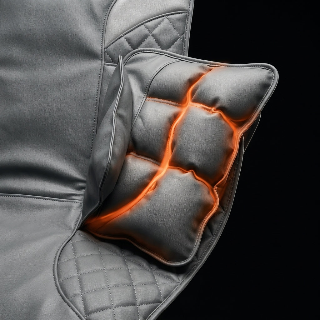 Inflated air compression wrap on the mat with glowing orange seams
