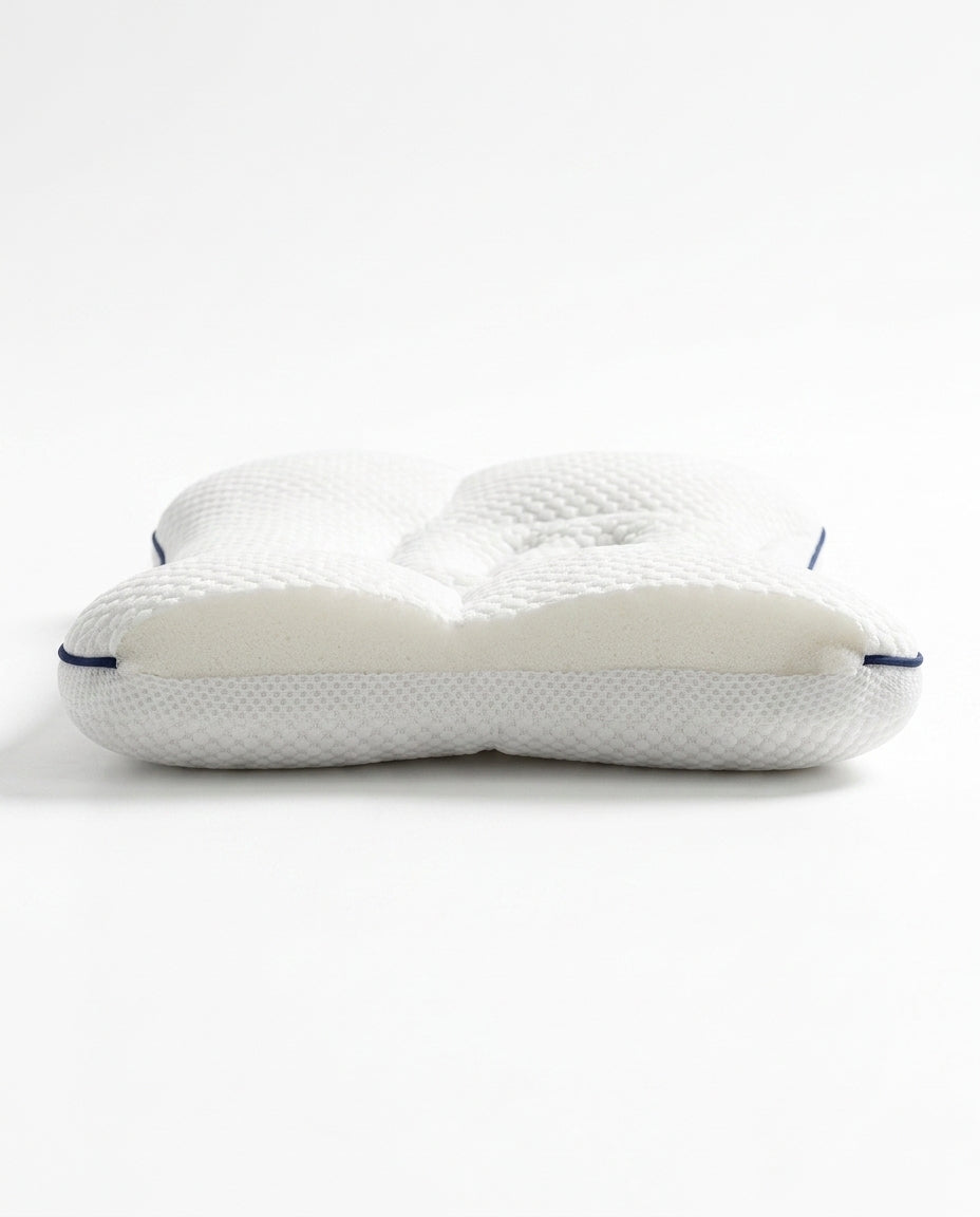 Side profile of the baby head support pillow showing its memory foam loft