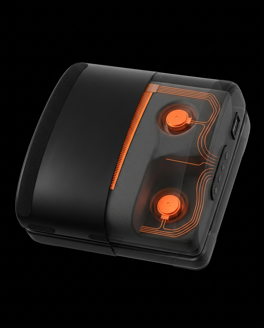 Cutaway view showing the dual vibration motors inside the foot cushion