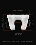 Dimension diagram of the support pillow with width, loft and cradle measurements