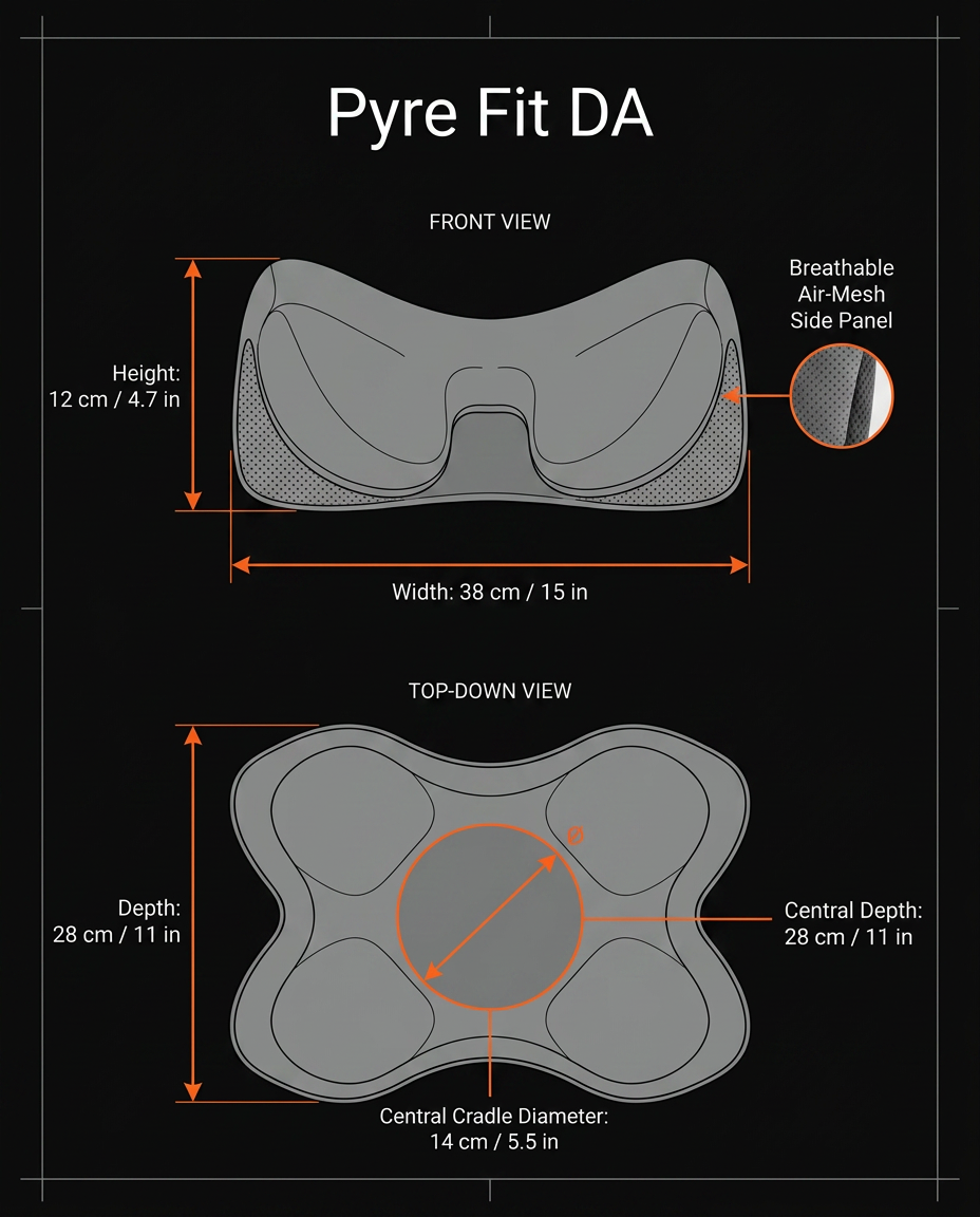 Neck cushion dimensions diagram with front and top-down measurements