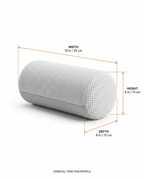 Dimensions infographic for the neck traction roll pillow in inches and centimeters