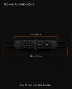 Dimensions infographic showing the back scrubber measured at 52 inches long