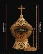 Dimensions chart: burner 19.5 cm tall, 8.7 cm wide, 35.5 cm chain