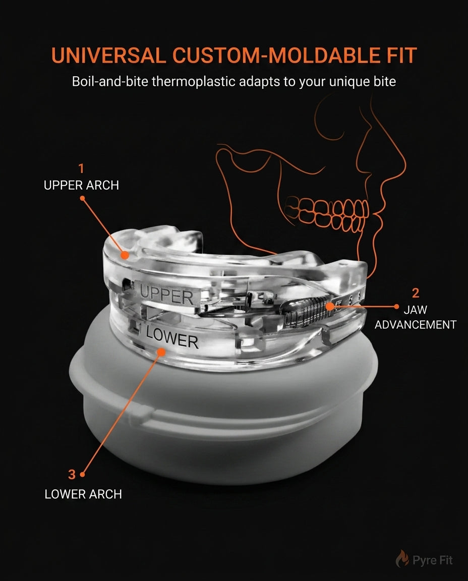 Fit diagram of the boil-and-bite mouth guard arches with a jaw illustration