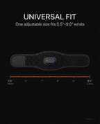 Size guide showing the wrist strap fits 5.5 to 9 inch wrists