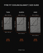 Size chart for the cooling blanket in twin, queen and king dimensions