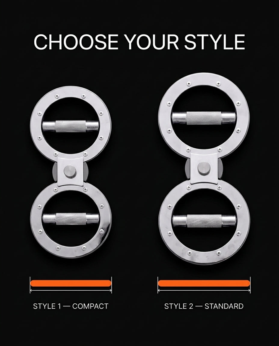 Size guide comparing the compact and standard grip trainer styles