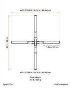 Size guide showing the posture stick dimensions in inches and centimeters